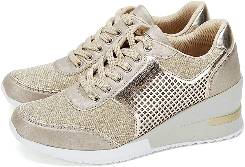 Women's wedge sneakers with perforated design