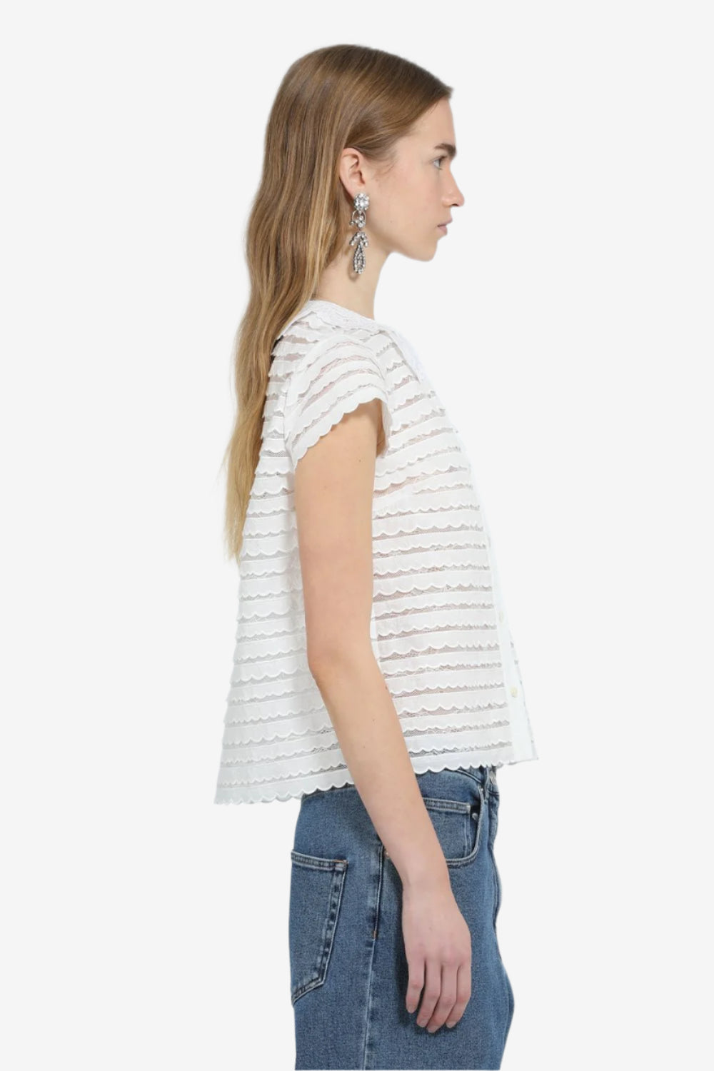 Women's short-sleeve striped button-up blouse