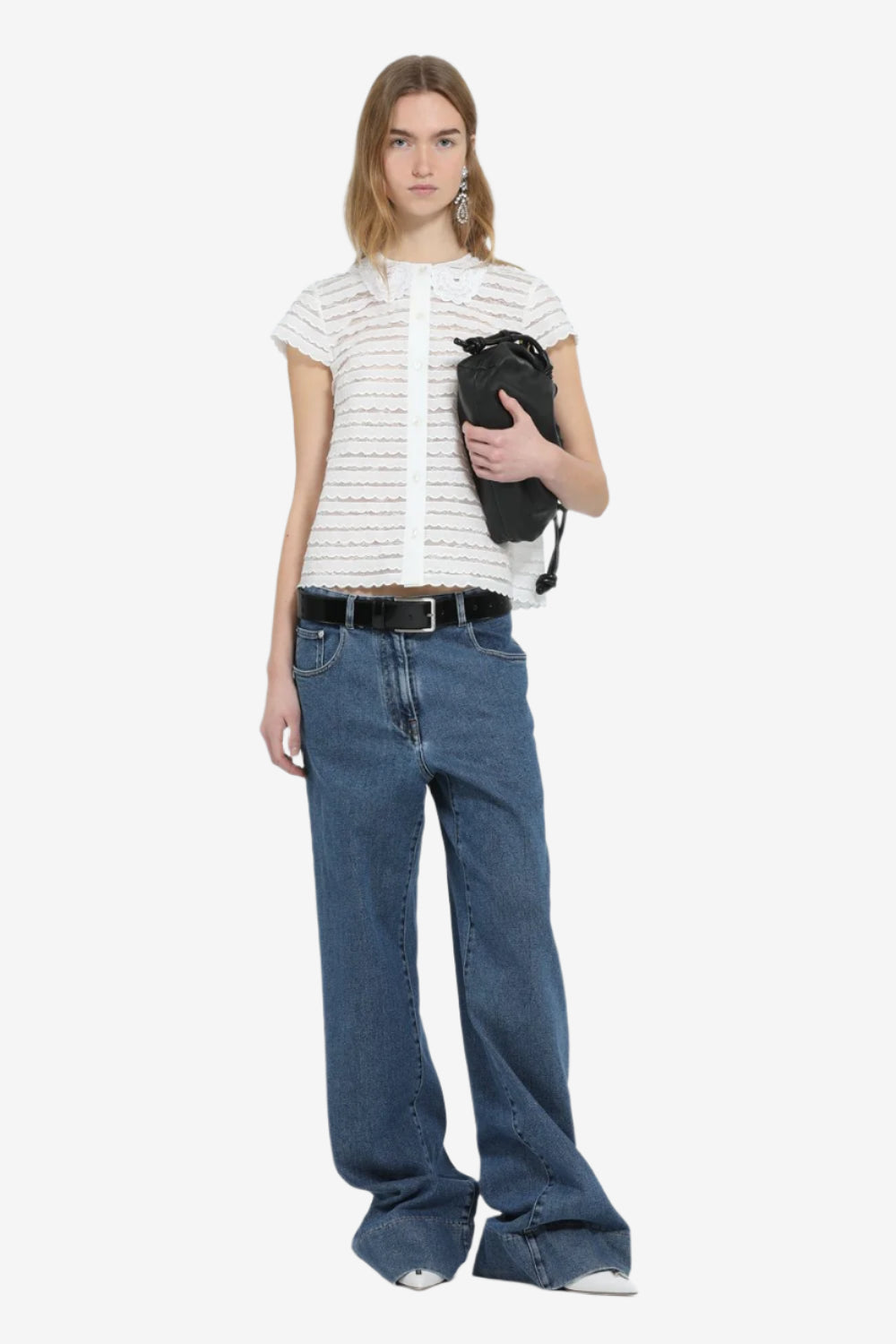 Women's short-sleeve striped button-up blouse