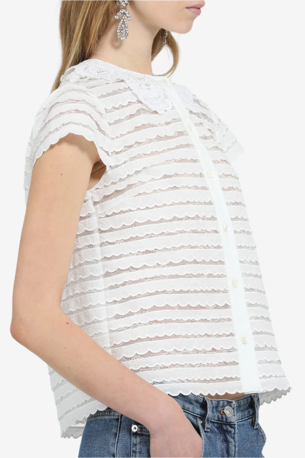 Women's short-sleeve striped button-up blouse