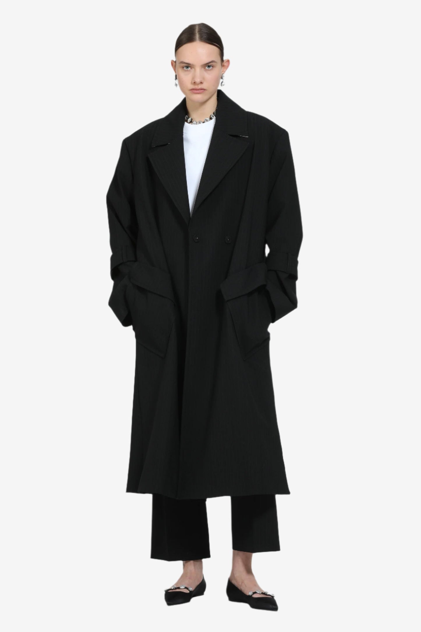 Women's black straight-leg tailored trousers