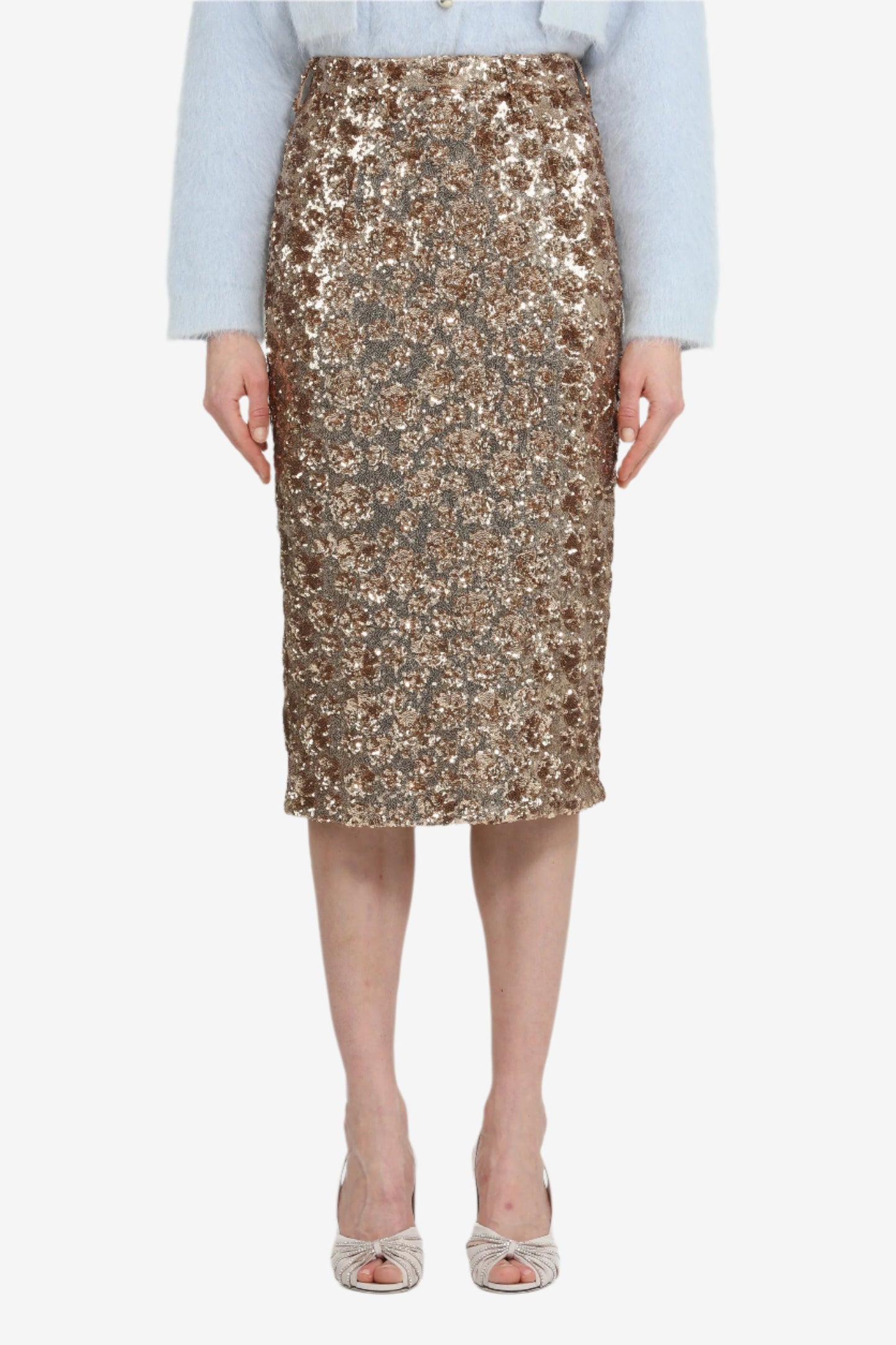 Women's bronze patterned high-waist pencil skirt