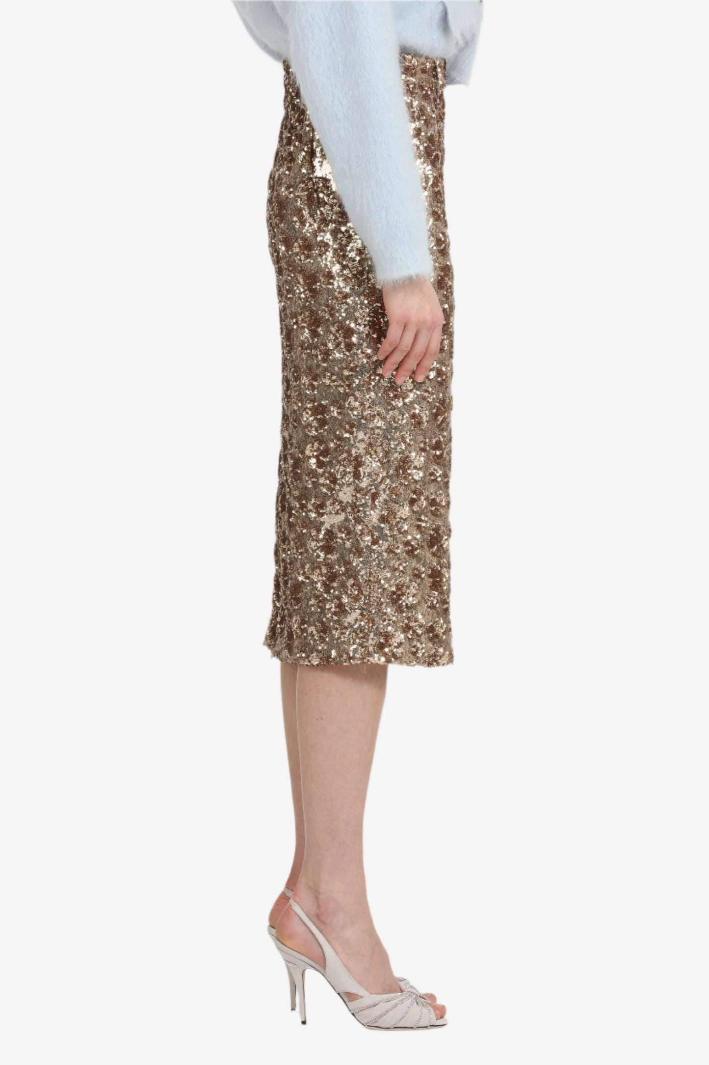 Women's bronze patterned high-waist pencil skirt