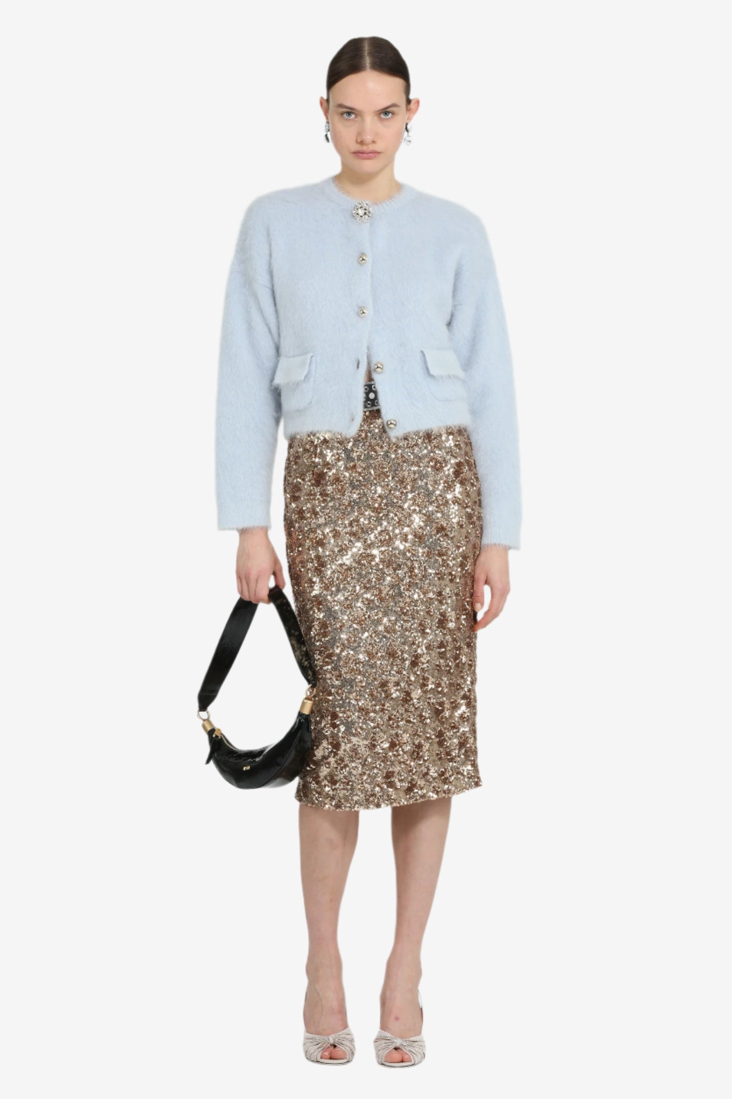 Women's bronze patterned high-waist pencil skirt