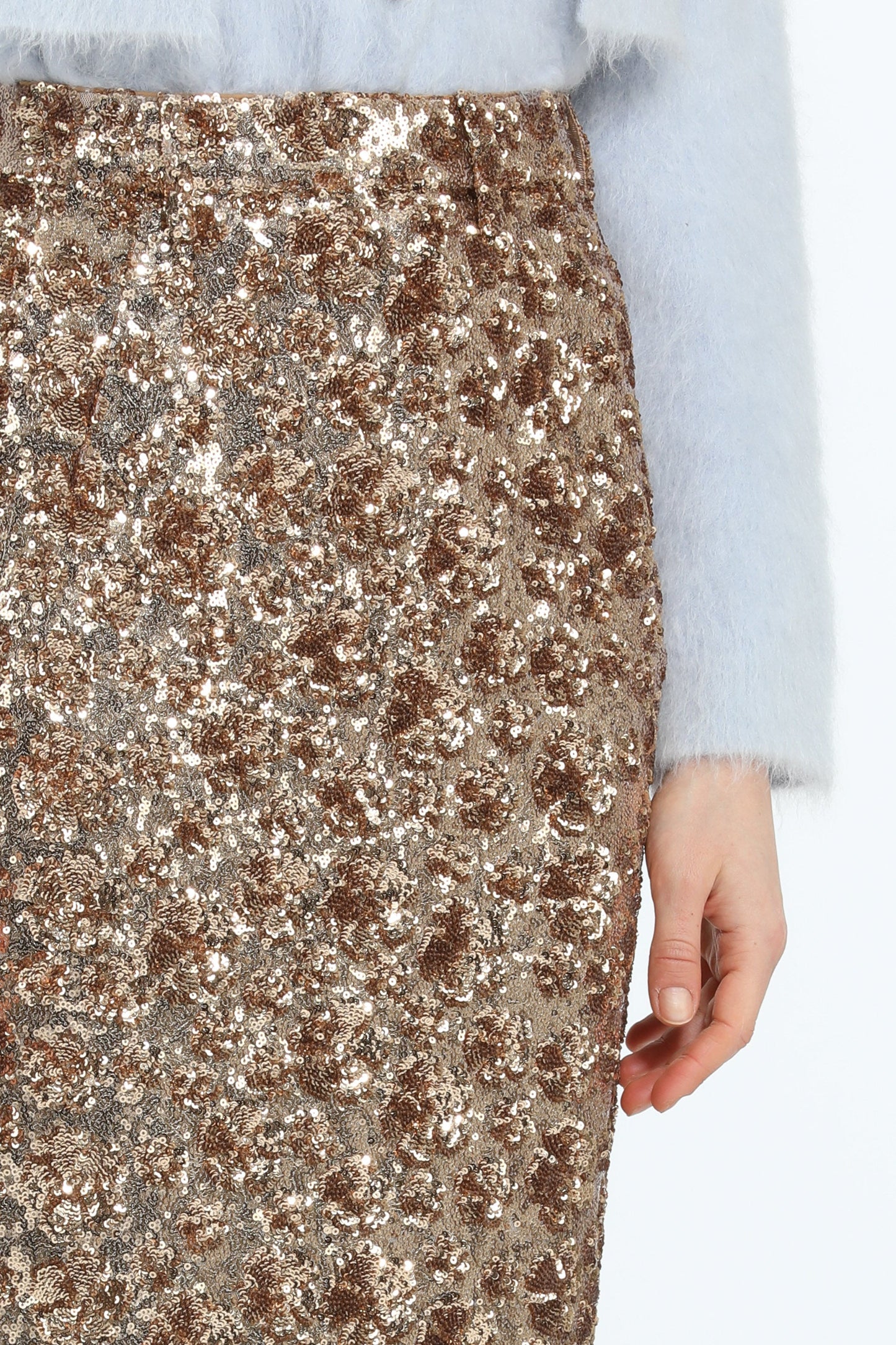 Women's bronze patterned high-waist pencil skirt