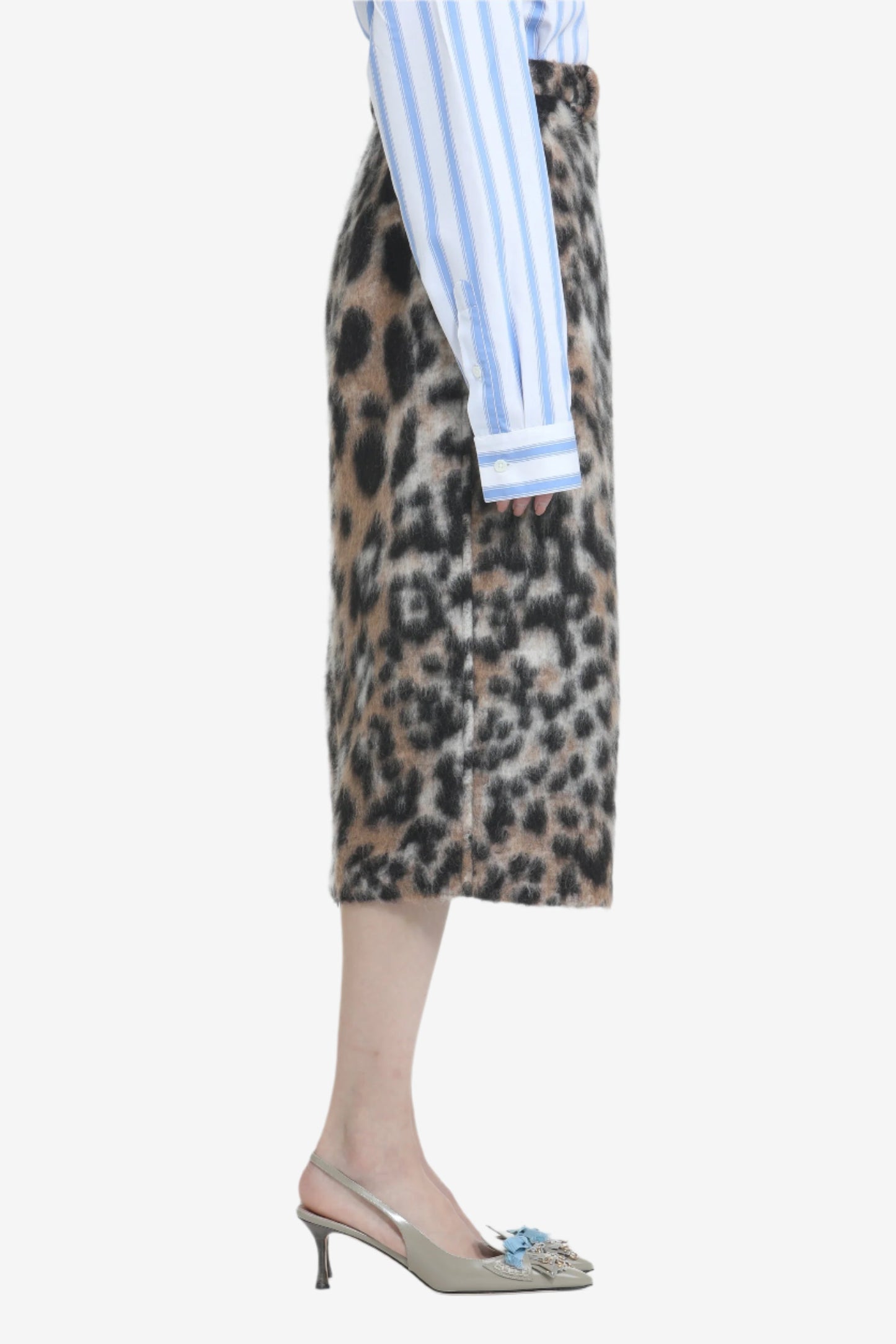 Women's leopard print slim-fit midi skirt
