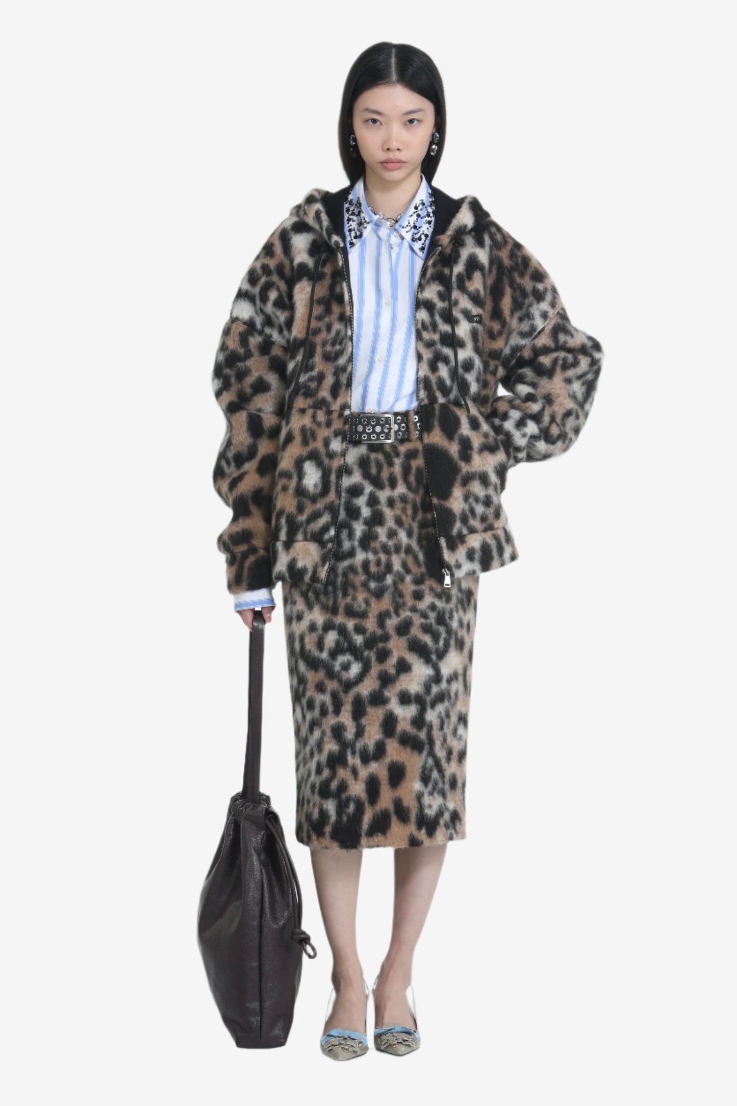 Women's leopard print slim-fit midi skirt