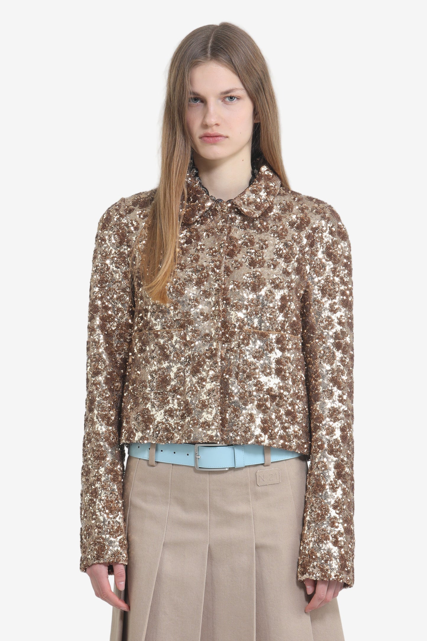 Women's metallic patterned shirt jacket