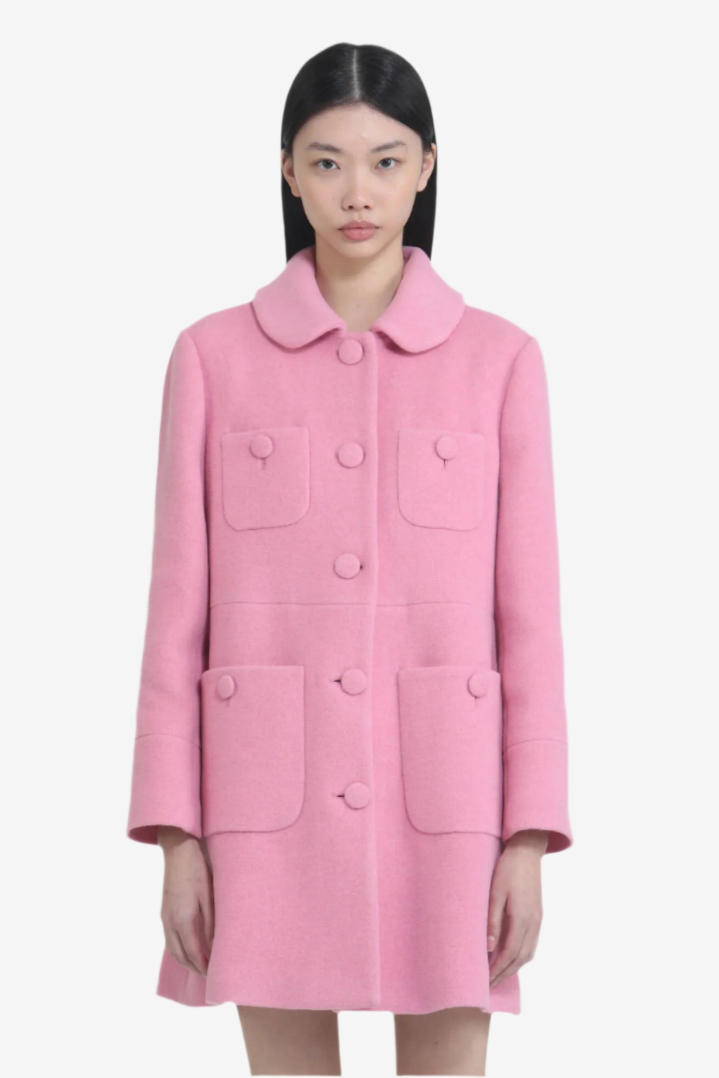 Women's pink double-breasted long coat