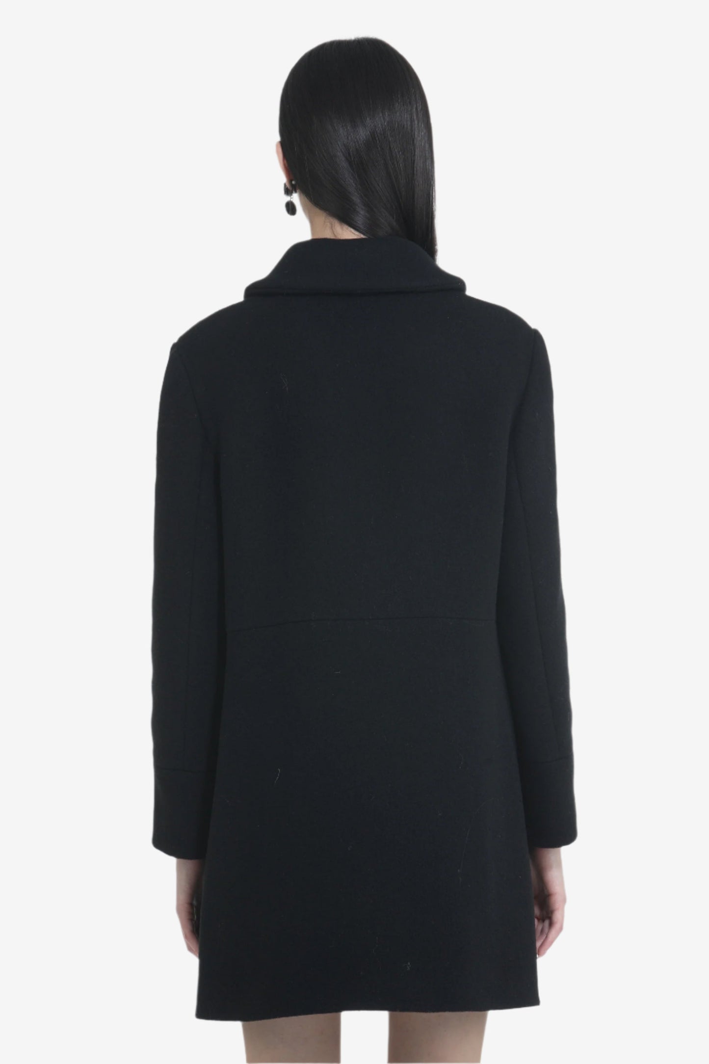 Women's elegant long black coat with high collar