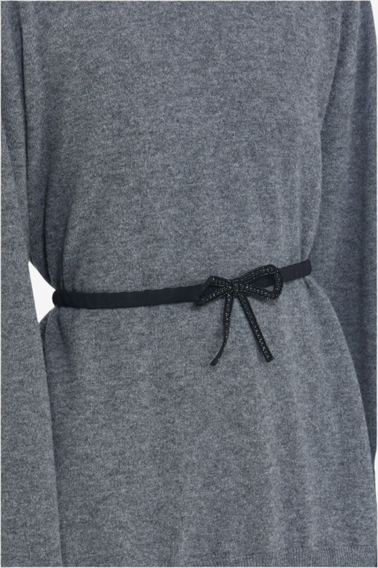 Women's gray knit dress with waist belt