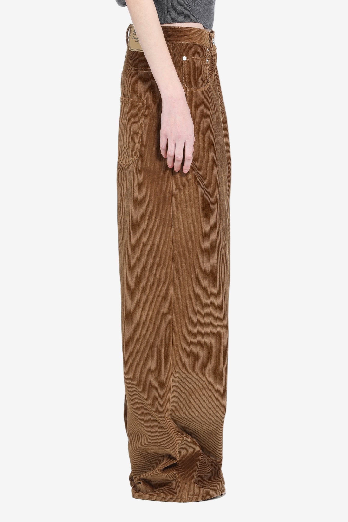 Women's brown high-waist wide-leg corduroy trousers
