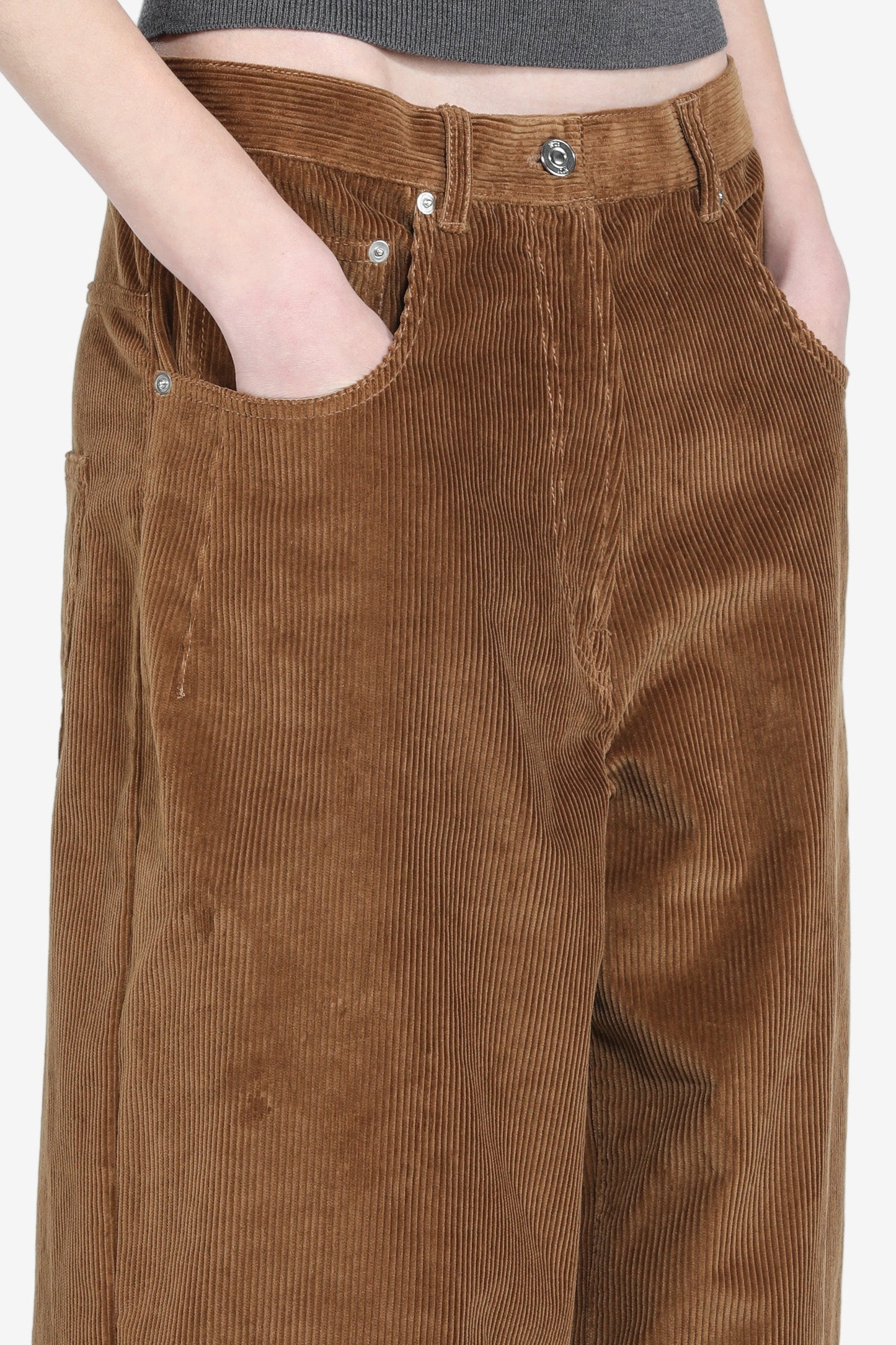 Women's brown high-waist wide-leg corduroy trousers