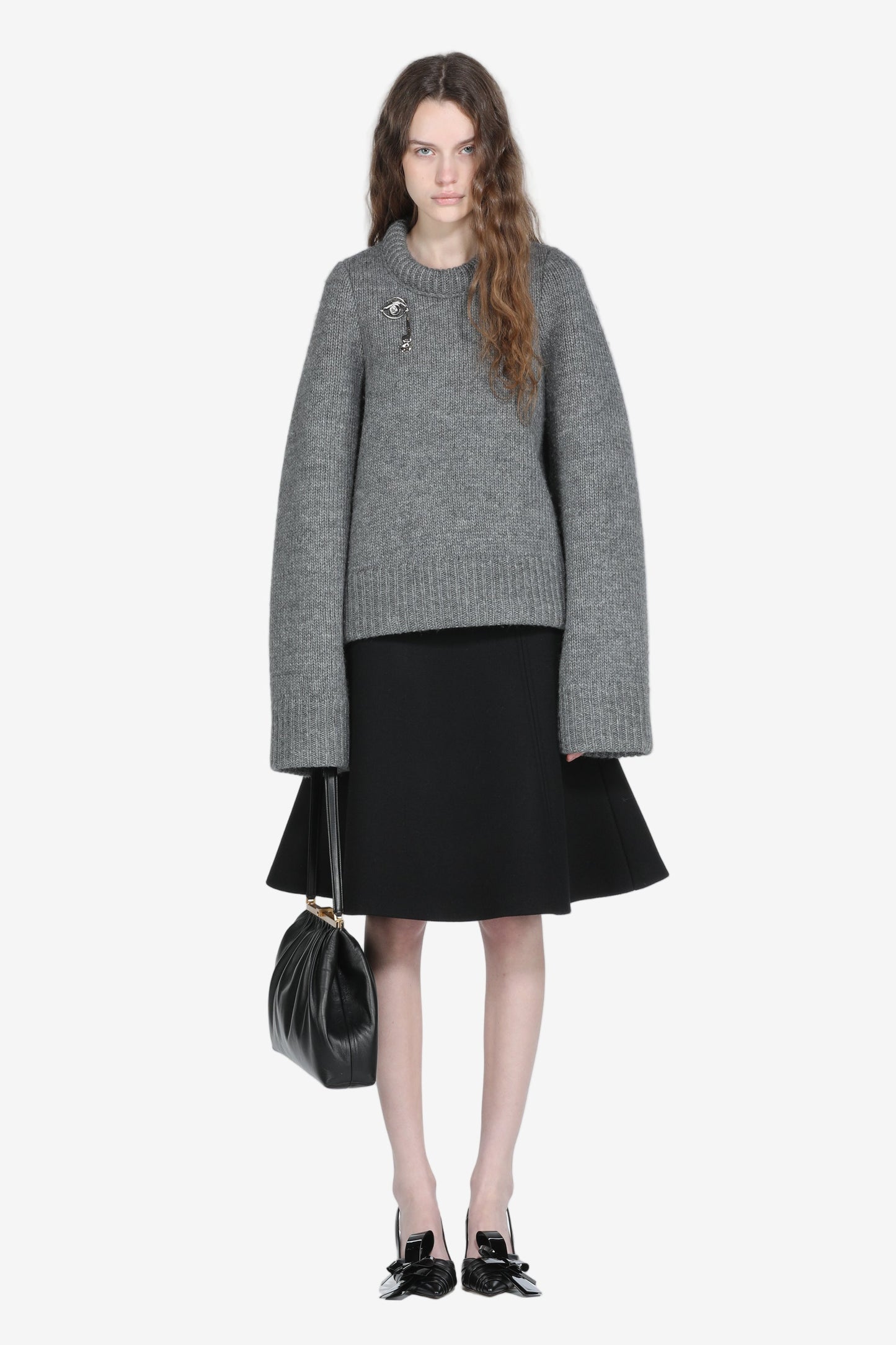Women's black high-waist A-line skirt