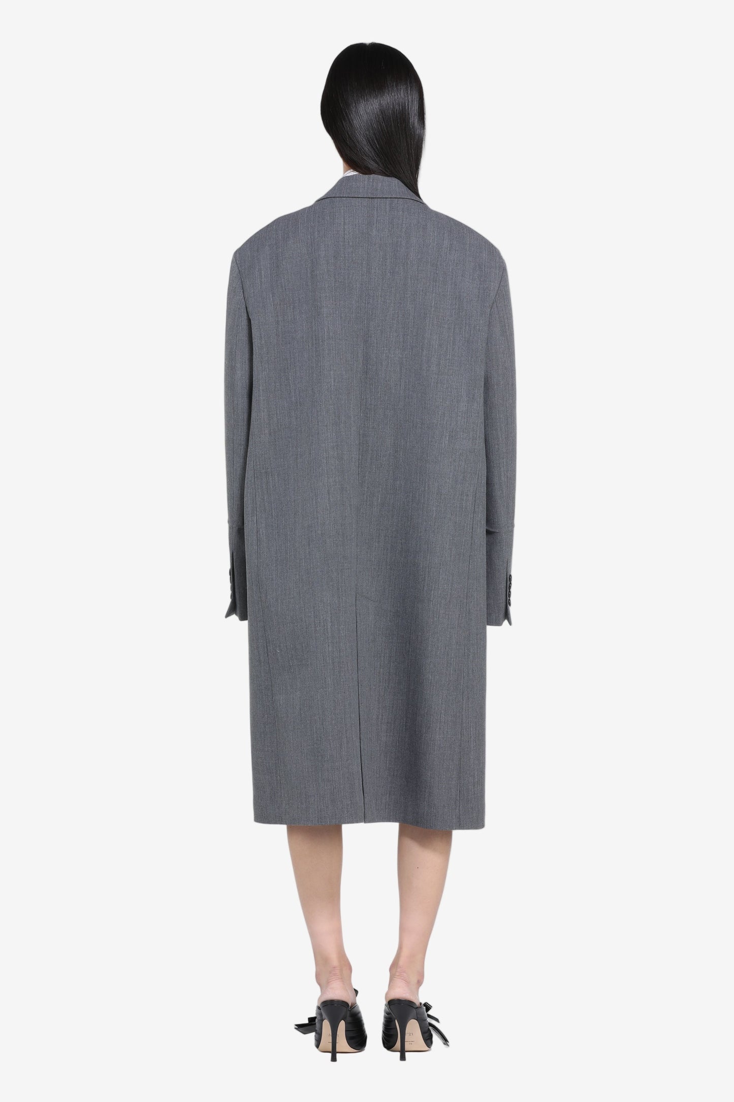Women's gray pinstripe oversized double-breasted coat