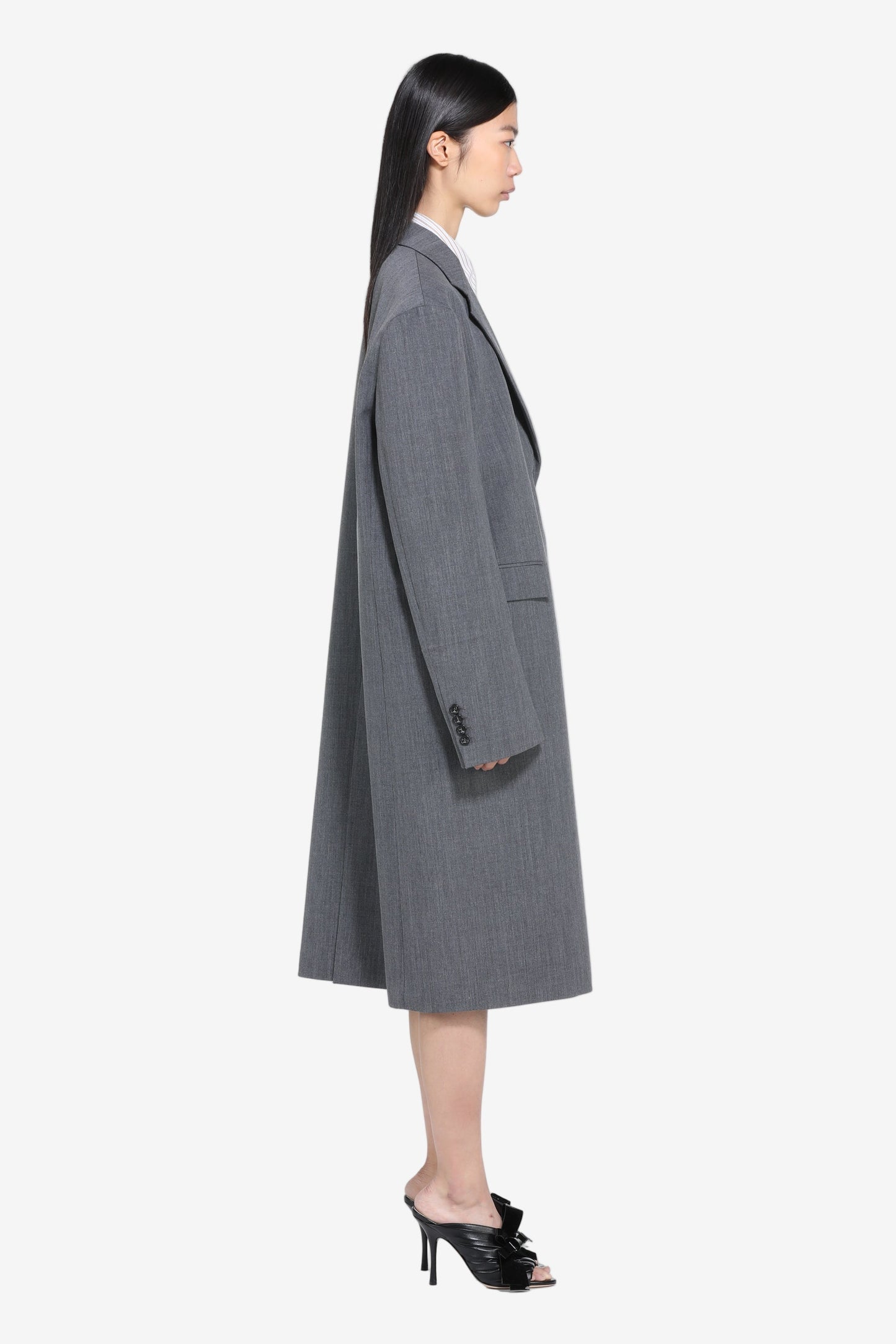 Women's gray pinstripe oversized double-breasted coat