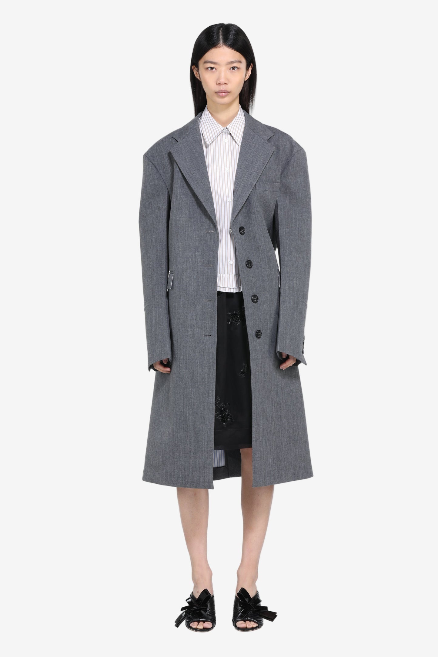 Women's gray pinstripe oversized double-breasted coat