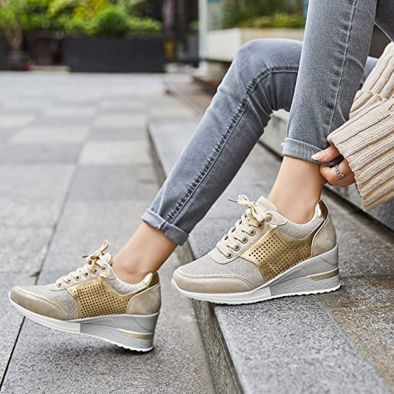 Women's wedge sneakers with perforated design