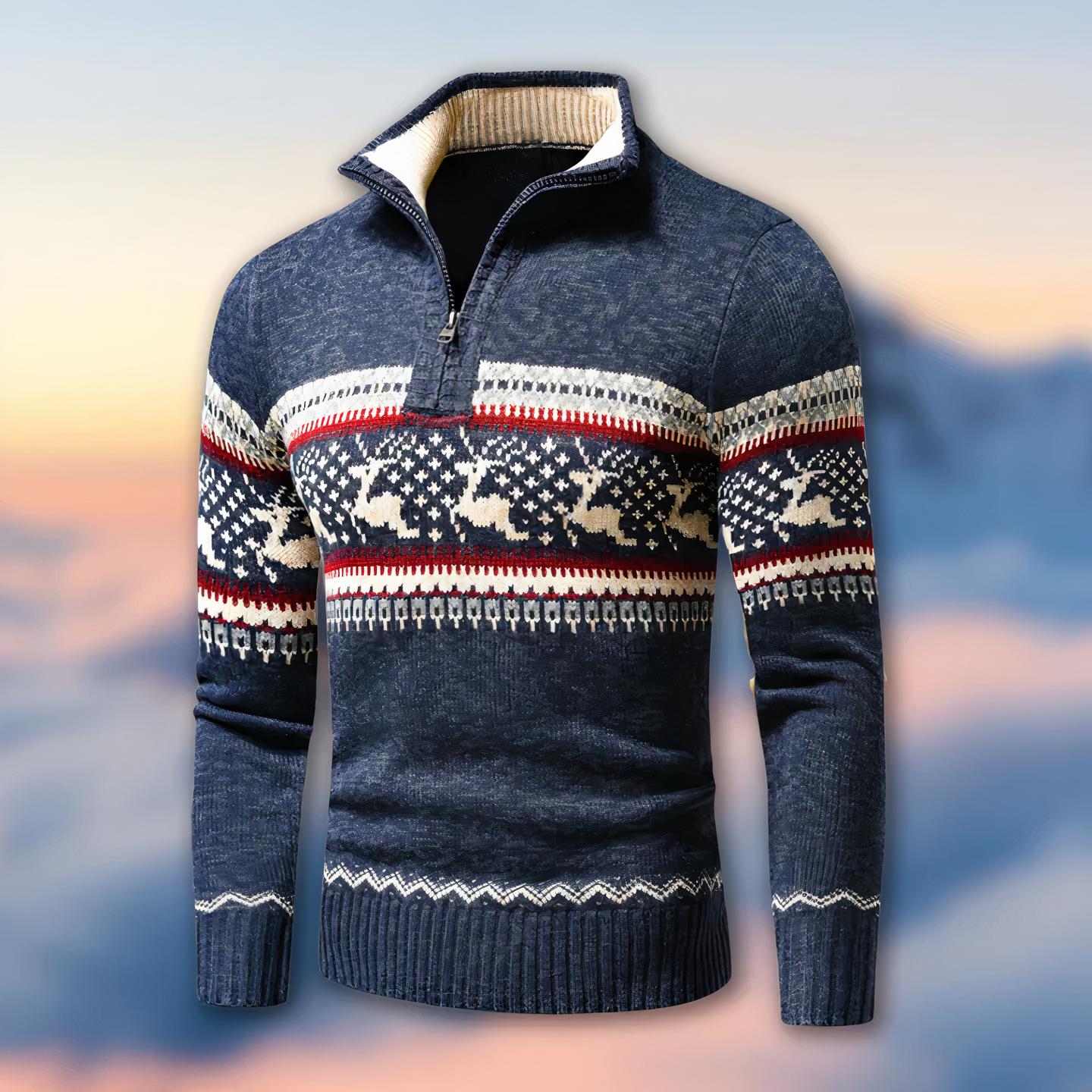 Men's half-zip patterned knitted sweater