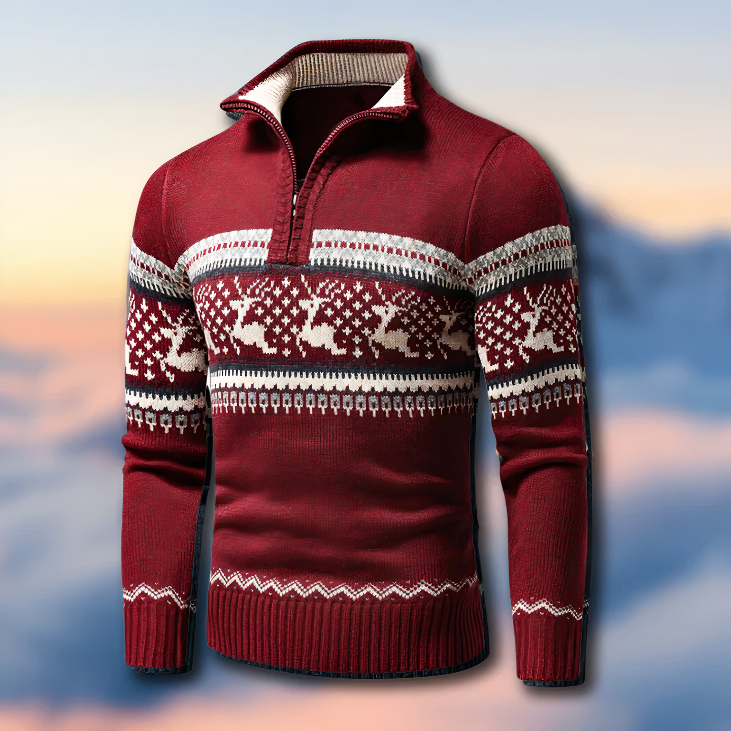 Men's half-zip patterned knitted sweater