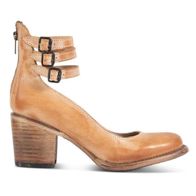 Women's block heel shoes with ankle straps and side zipper