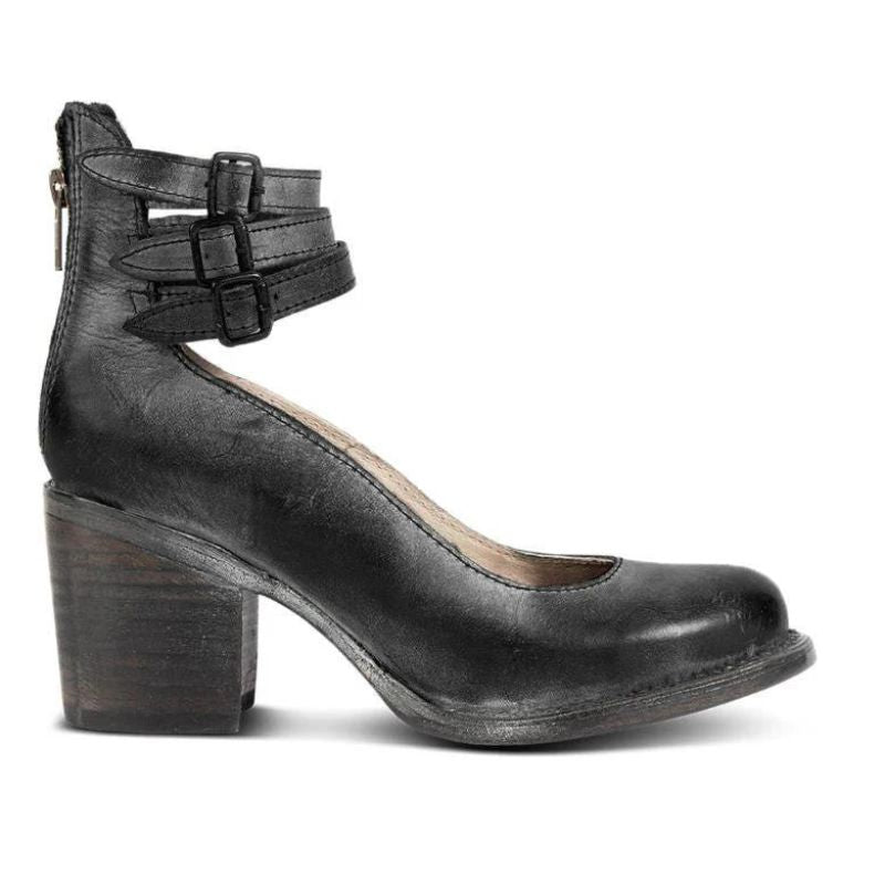 Women's block heel shoes with ankle straps and side zipper