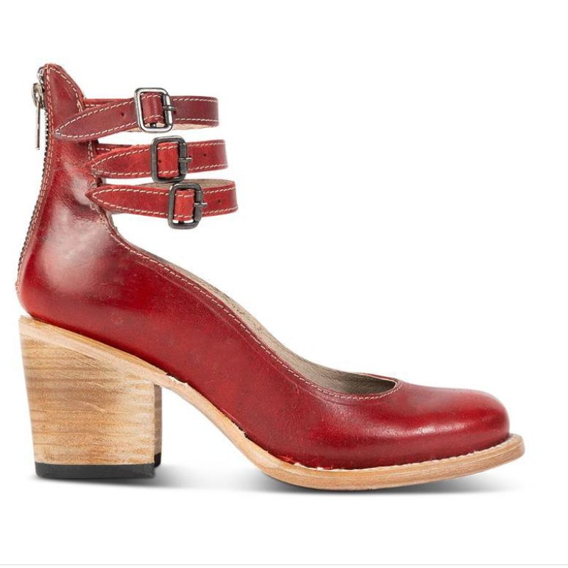 Women's block heel shoes with ankle straps and side zipper