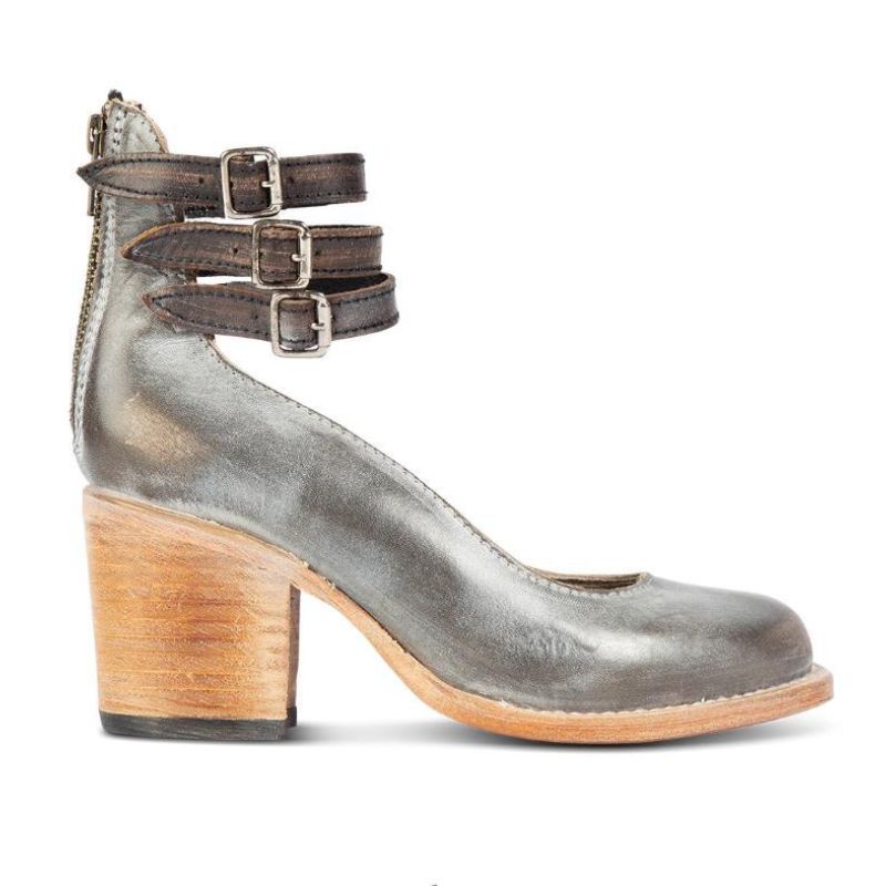 Women's block heel shoes with ankle straps and side zipper