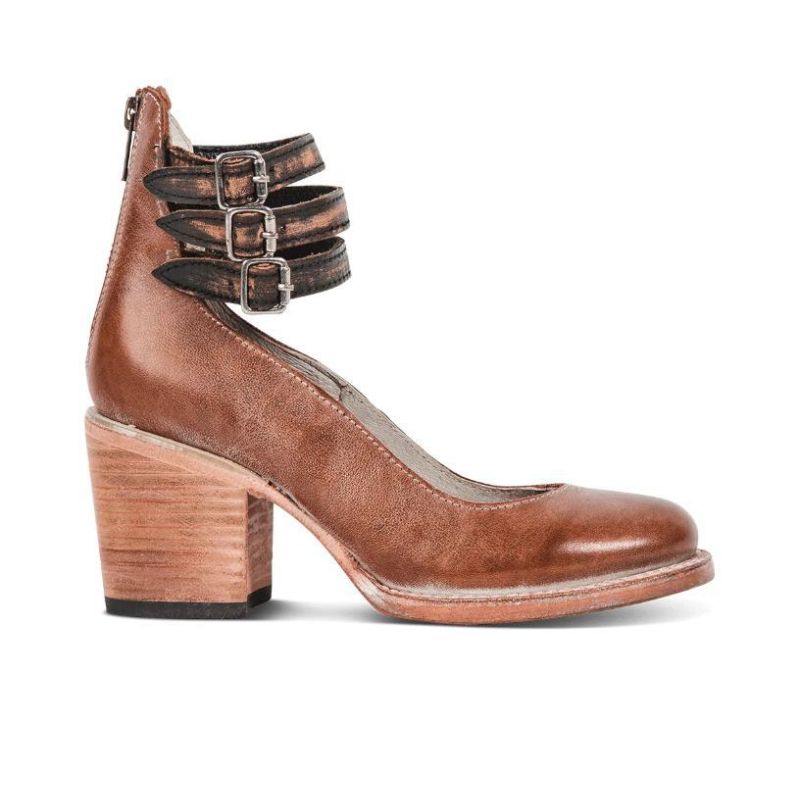 Women's block heel shoes with ankle straps and side zipper