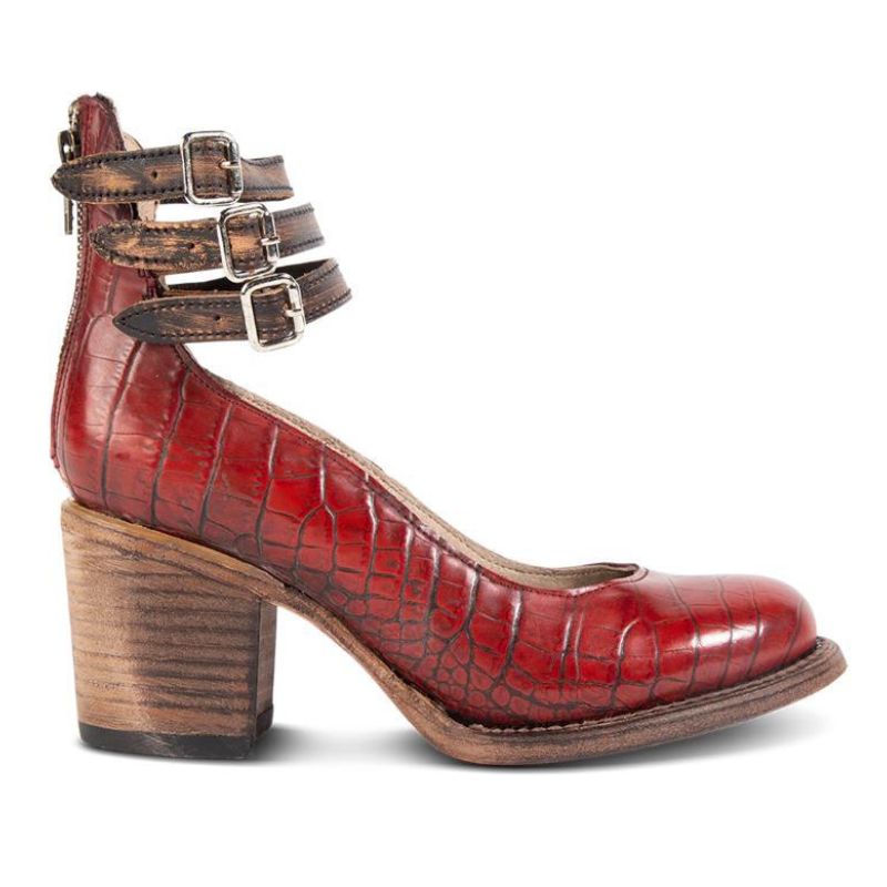 Women's block heel shoes with ankle straps and side zipper