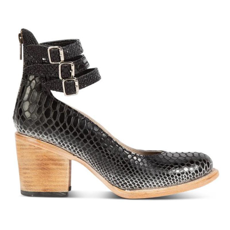 Women's block heel shoes with ankle straps and side zipper