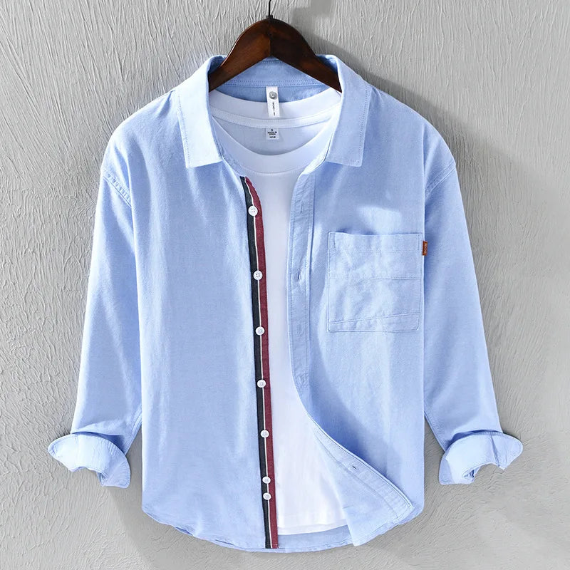 Men's long-sleeve shirt with round neck and contrast trim