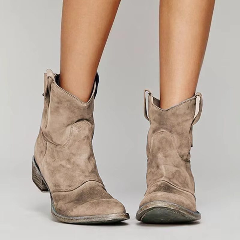 Women's ankle boots with pull-on design and low heel