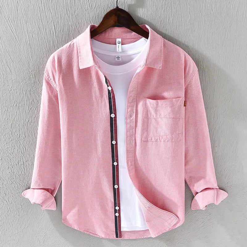 Men's long-sleeve shirt with round neck and contrast trim