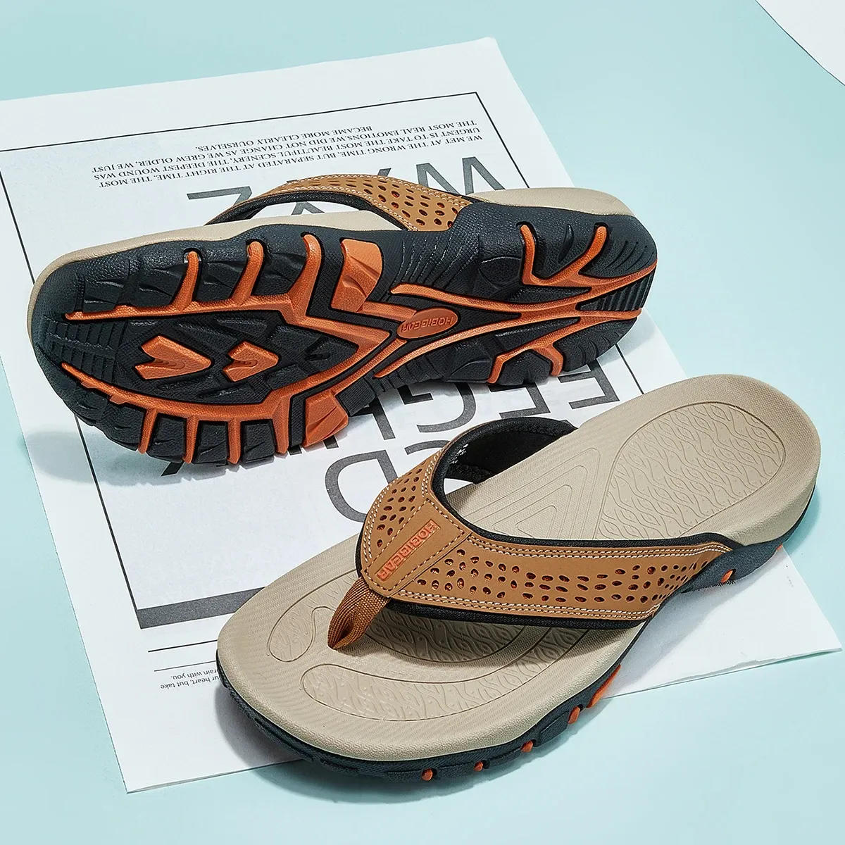 Men's thong sandals with textured outsole