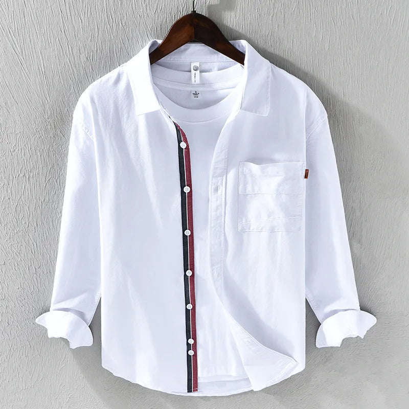 Men's long-sleeve shirt with round neck and contrast trim