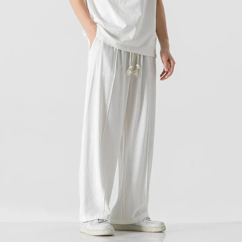 Men's straight-leg pants with drawstring waistband