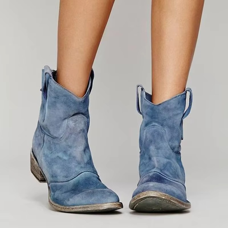 Women's ankle boots with pull-on design and low heel