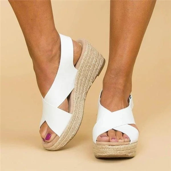 Women's cross-strap wedge sandals with back strap