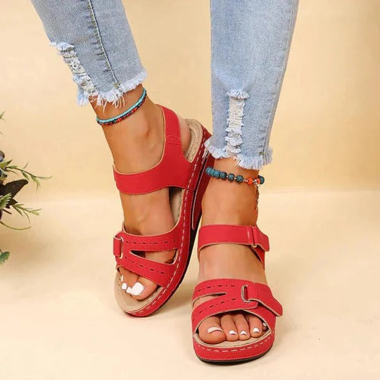 Women's wedge sandals with adjustable ankle strap