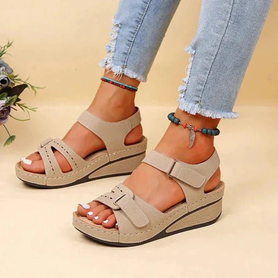 Women's wedge sandals with adjustable ankle strap