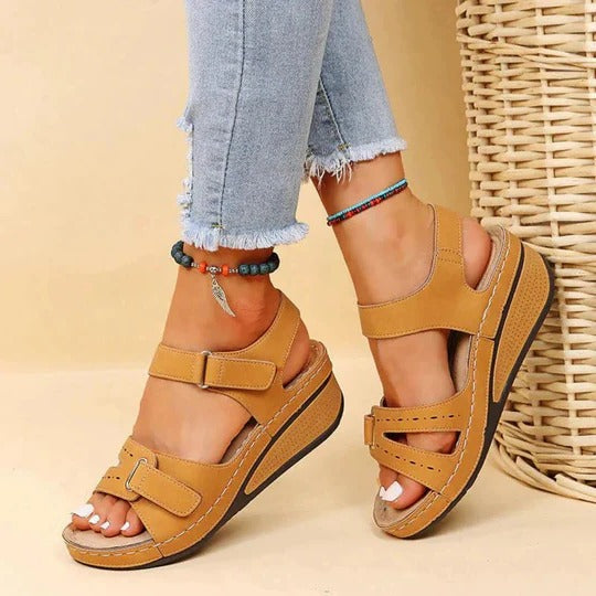 Women's wedge sandals with adjustable ankle strap