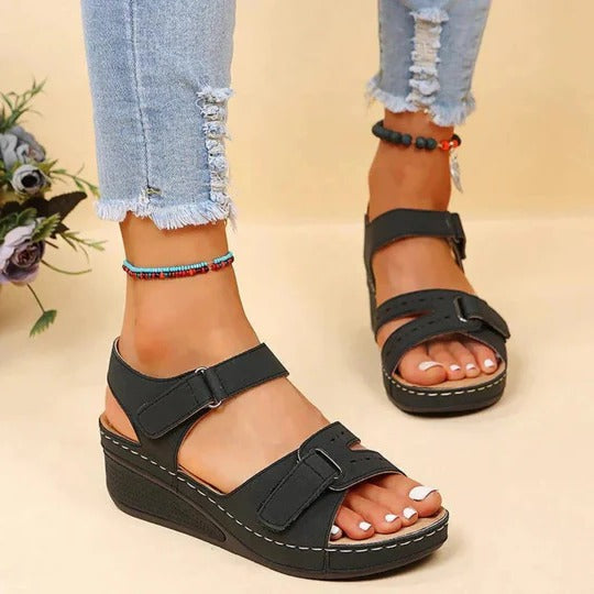 Women's wedge sandals with adjustable ankle strap