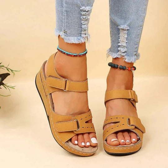 Women's wedge sandals with adjustable ankle strap