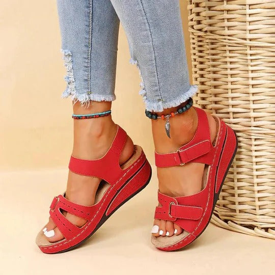 Women's wedge sandals with adjustable ankle strap