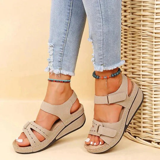 Women's wedge sandals with adjustable ankle strap