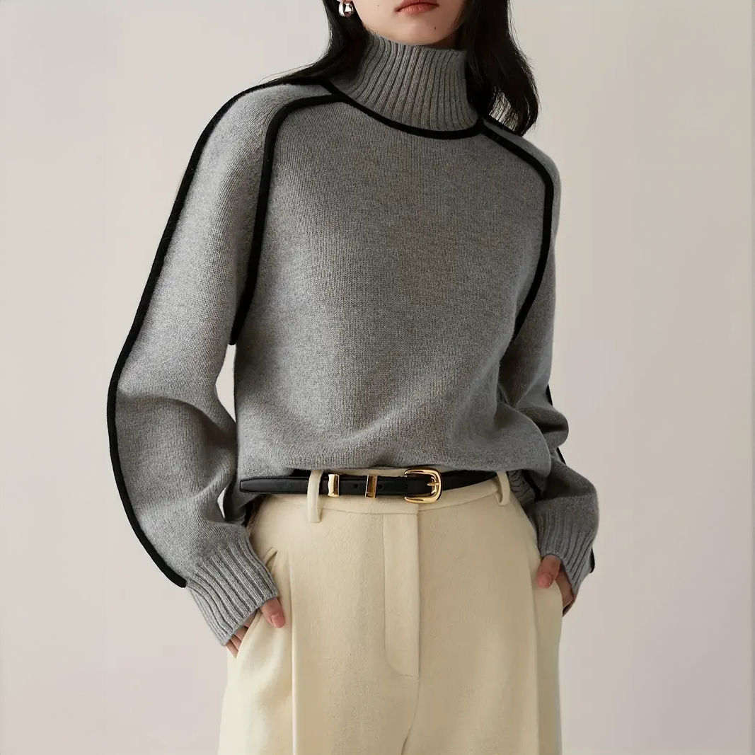 Amelie Structured Contrast Turtleneck Sweater