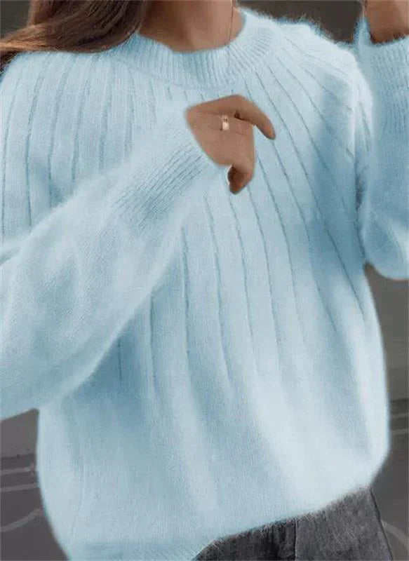 Women's round-neck ribbed knitted sweater