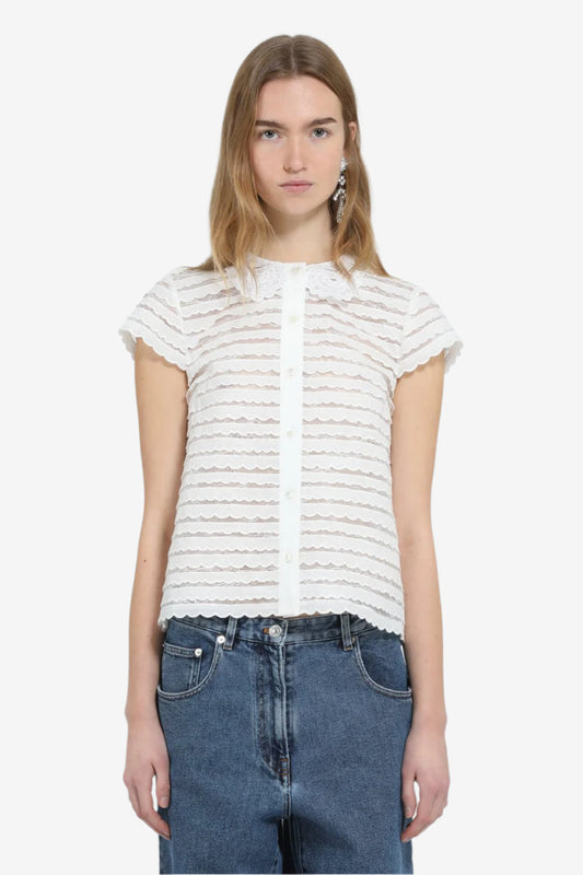 Women's short-sleeve striped button-up blouse