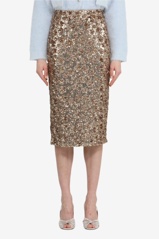 Women's bronze patterned high-waist pencil skirt
